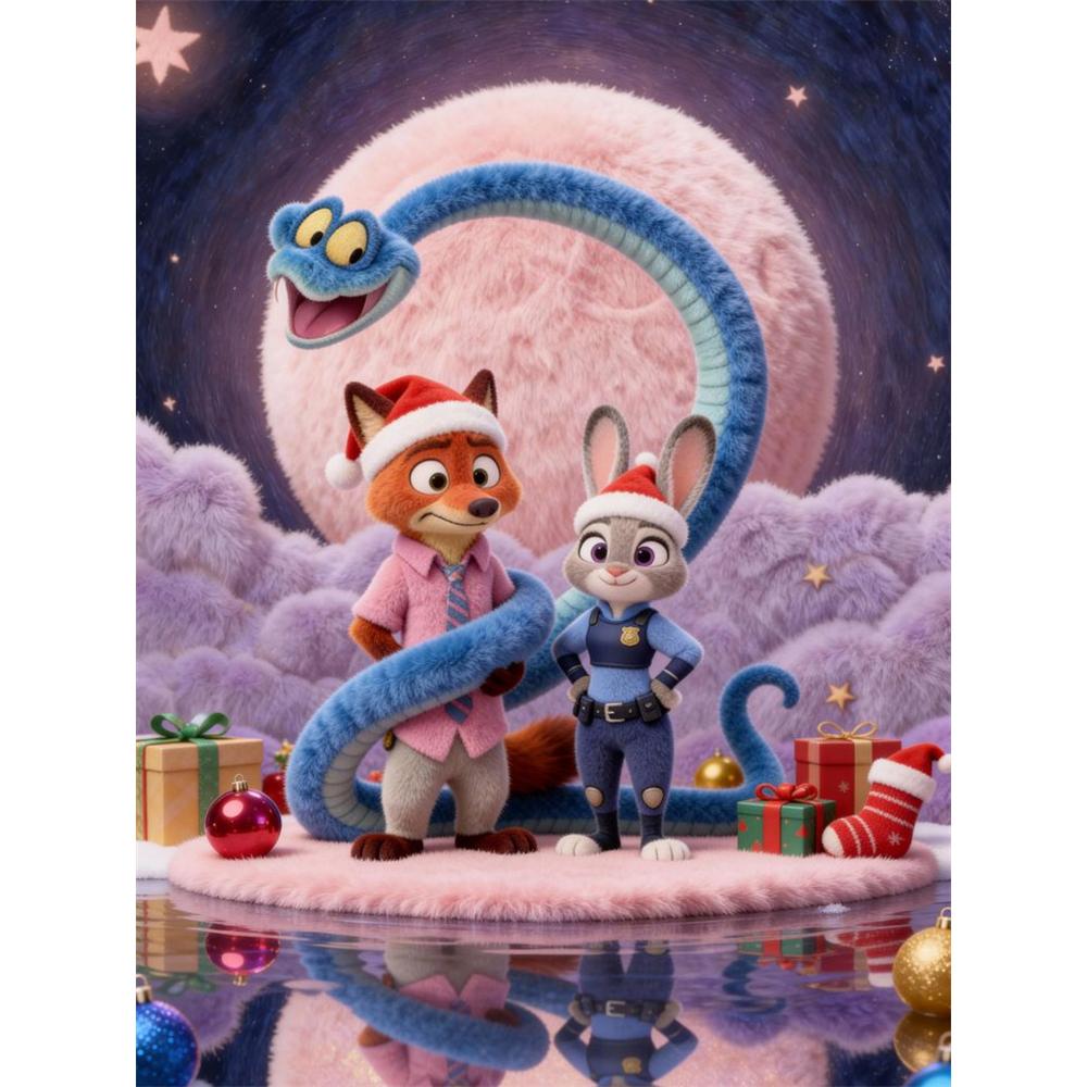 

Disney Diamond Painting Zootopia Christmas Theme 3D Fan Art Cartoon Mosaic Diamond Cross Stitch DIY Gift Home Decor Round 20x30cm