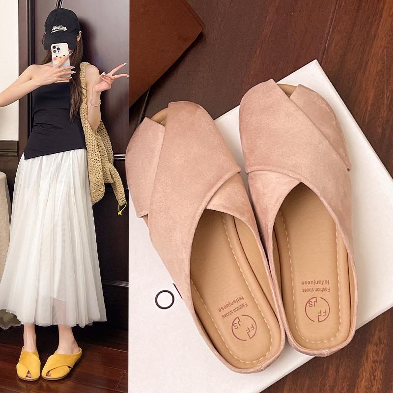 Baotou Half Slippers Women's 2025 Summer New Outer Wear Lazy One Pedal Gentle Large Size Flat Bottom Pregnant Women Cool Slippers