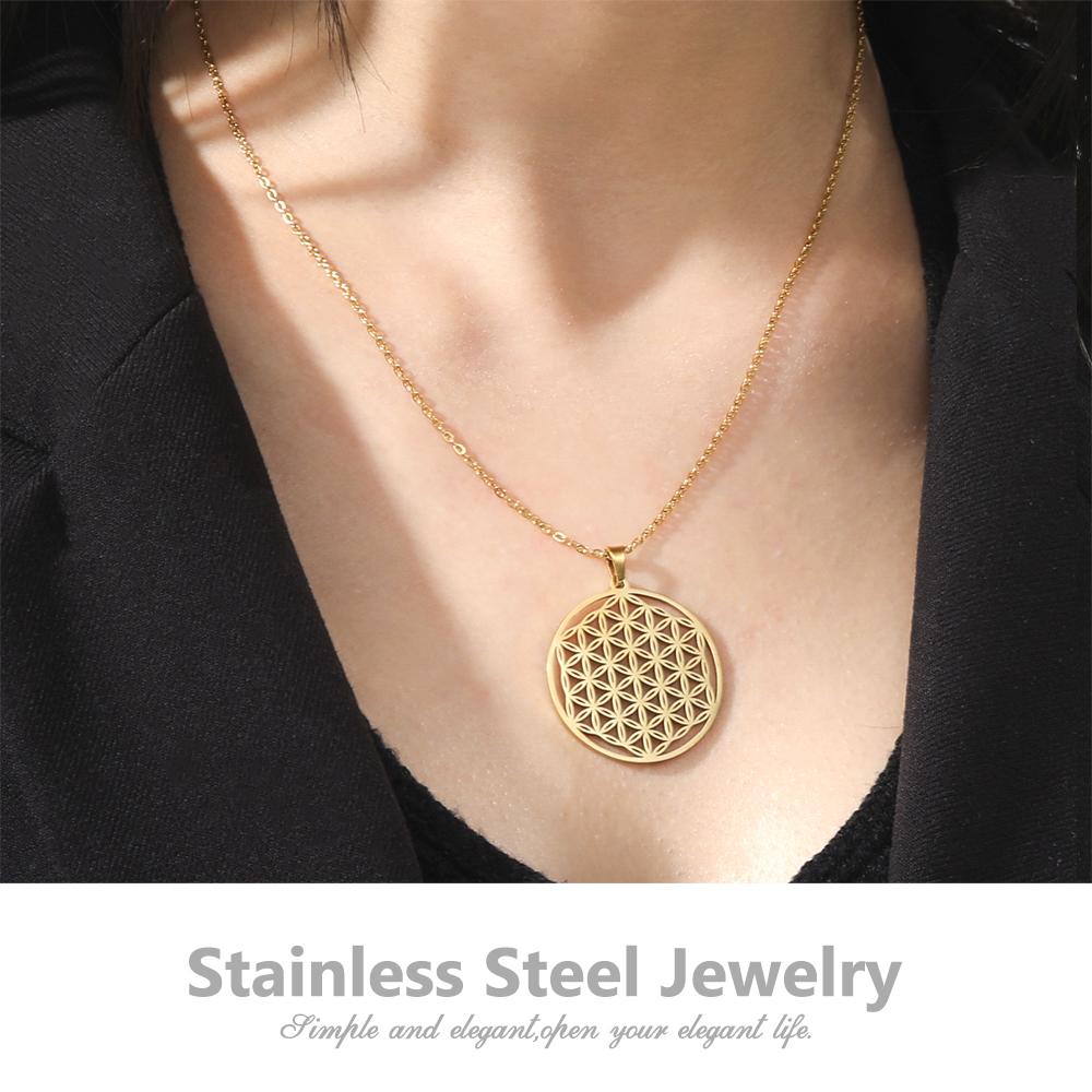 Flower of Life Sacred Geometry Necklace Stainless Steel Mandala Neck Chain Women Men Viking Vintage Universal Spiritual Jewelry