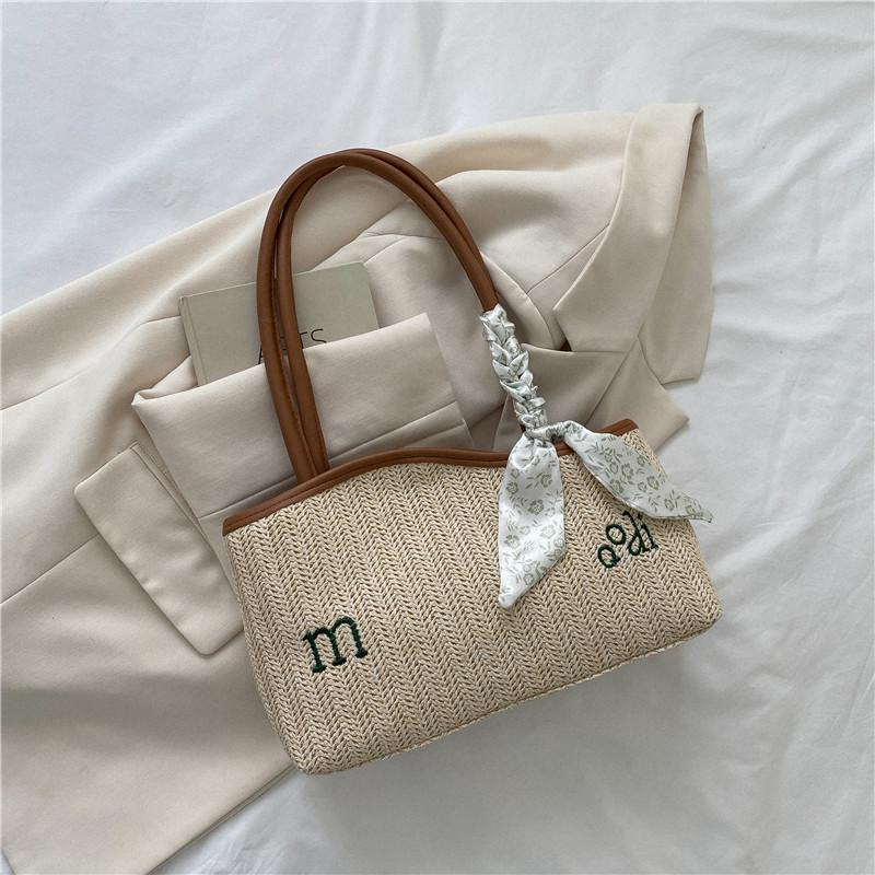 

Large capacity underarm woven bag women s summer 2025 new niche versatile straw woven tote bag casual shoulder bag коричневый