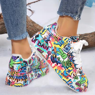 Thick-soled Increased Women's Sports Shoes Women New Women's Hand-painted Graffiti White Shoes Outdoor Casual Shoes