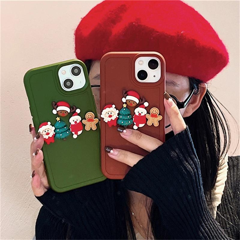 Korea Cute Christmas Phone Case For Iphone 14 13 12 11 Pro Max X Xs Xr Lovely 3d Santa Claus Christmas Tree Shockproof Soft Case