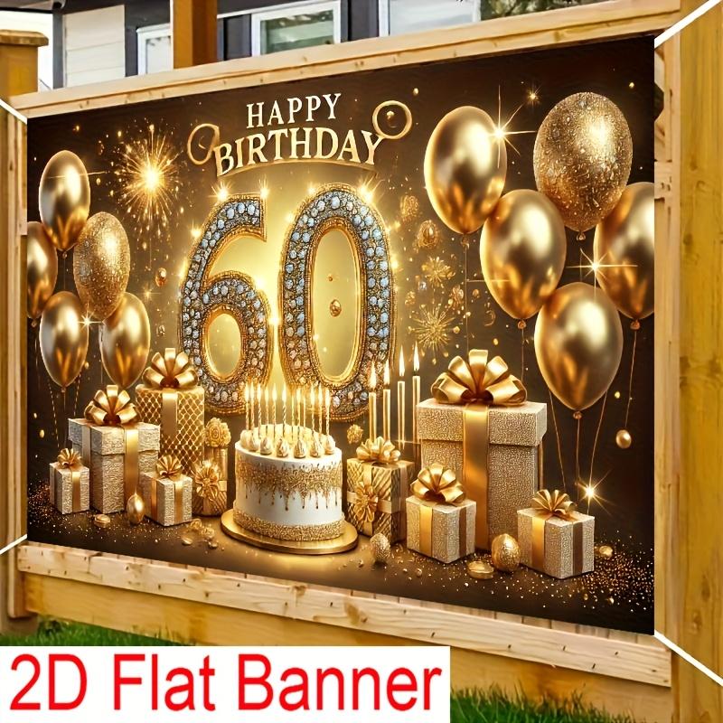 2D graphic design 1 golden-themed 60th birthday banner - polyester material photo background and party decorations