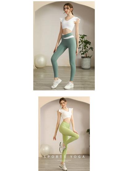 Women's Summer Yoga Top with Chest Pads - Lotus Leaf Short Sleeve for Fitness & Training