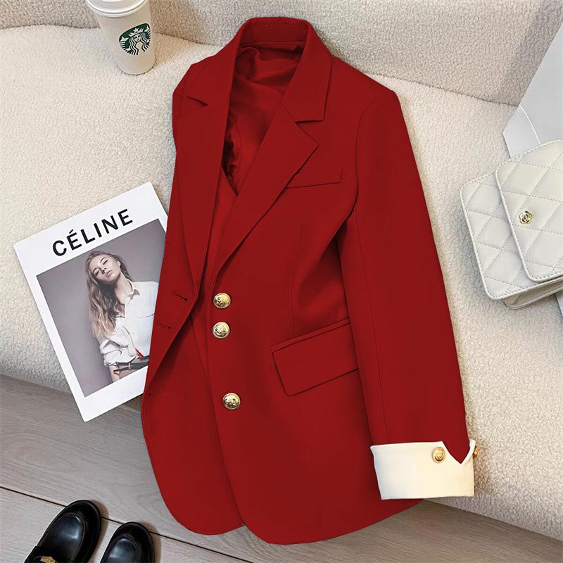 Korean-Style Pink Women's Suit Jacket: Spring/Autumn Fashion, Chic Business Attire