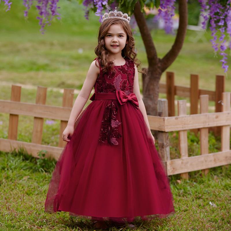 Girls Princess Dress Kids Formal Evening Gown Piano Performance Embroidered Long Party