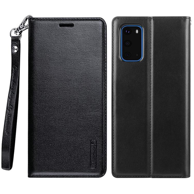

HANMAN Minuo Series Stand Cover for Samsung Galaxy S20 4G/5G PU Leather Phone Wallet Case Black