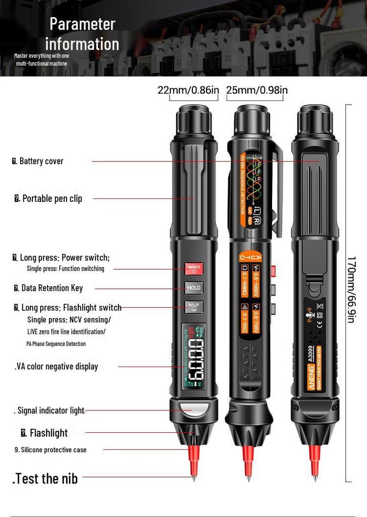 ANENG A3009 Pen Multimeter with Smart Voice Guidance and High-Precision Digital Display.