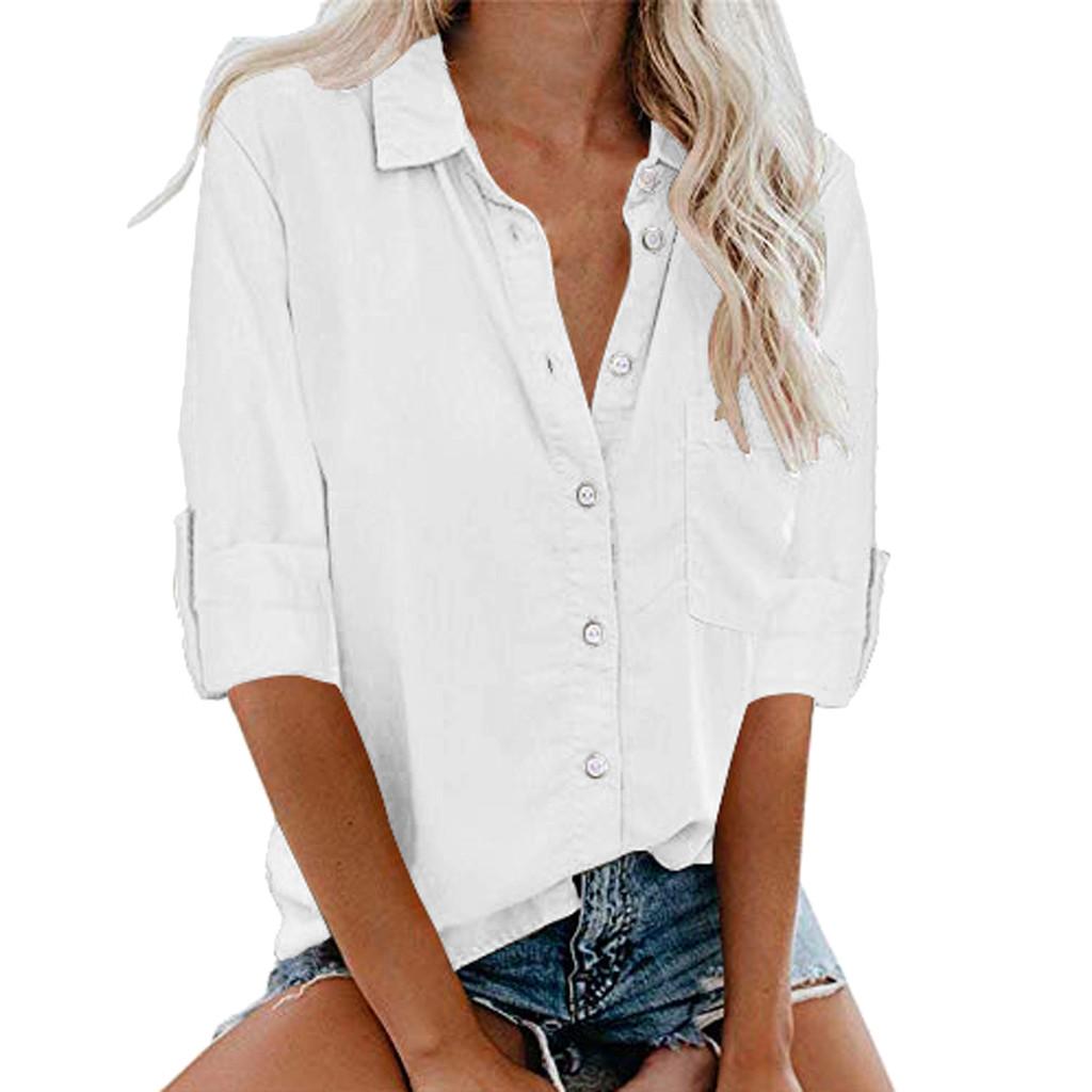 Buy Plus Size Womens Long Sleeve Shirt Pocket Button Tee Casual Tops at