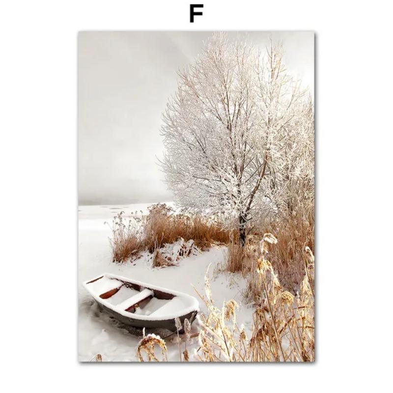 Snow Animals Leaves Forest Winter Nature Scenery Canvas Painting Wall Art Posters and Prints Living Room Bedroom Home Decor Gift