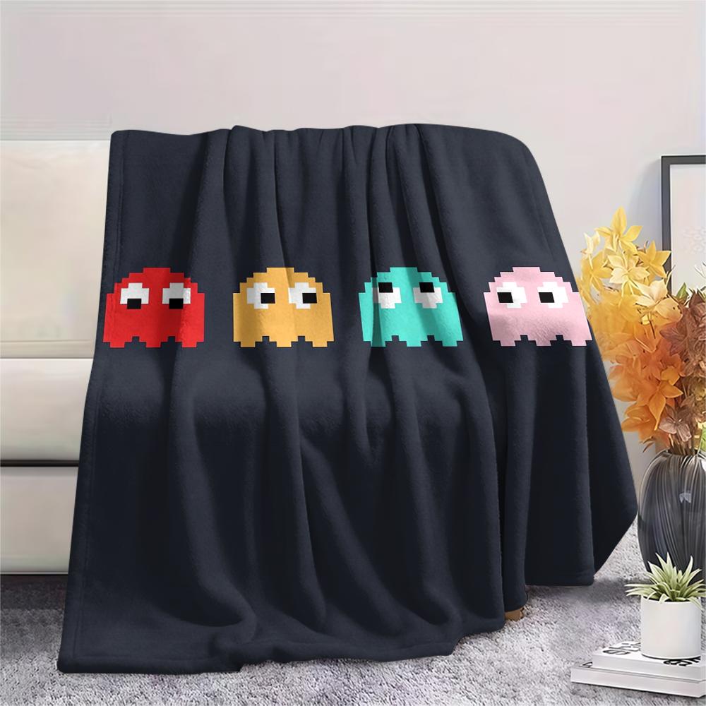 1PC Pac Man Print Flannel Blanket, High Quality Comfortable for All Seasons, Home Decor, Warmth and Comfort, Perfect for Christmas Gifts