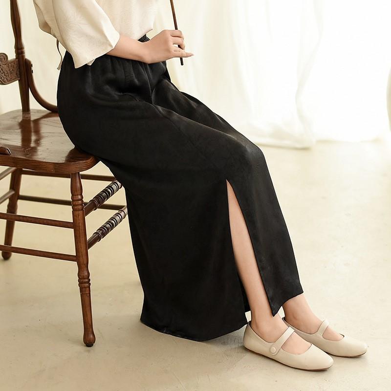 Johnature Women Vintage Jacquard A-Line Skirts Elastic Waist Spring Casual Soft Women Skirts