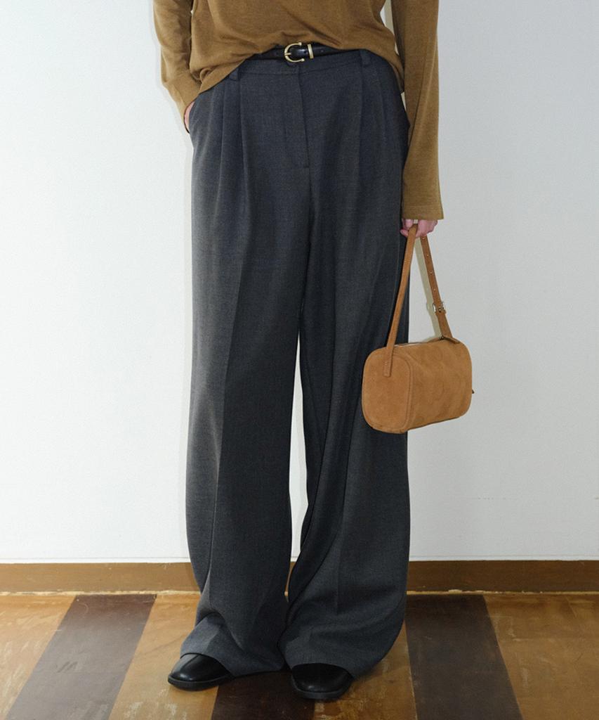 EN OR Two Tuck Wide Slacks - Charcoal