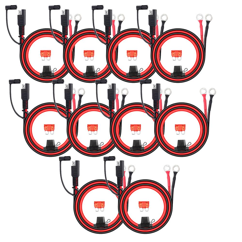 1-10 stuks 12V Motorfiets Batterijkabel SAE Naar O-ring Connectoren Snelle Verlengsnoer Kabel 18AWG Snoer Draad Met 10A Zekering Voor Batterijlader/Oplader 10 Pieces