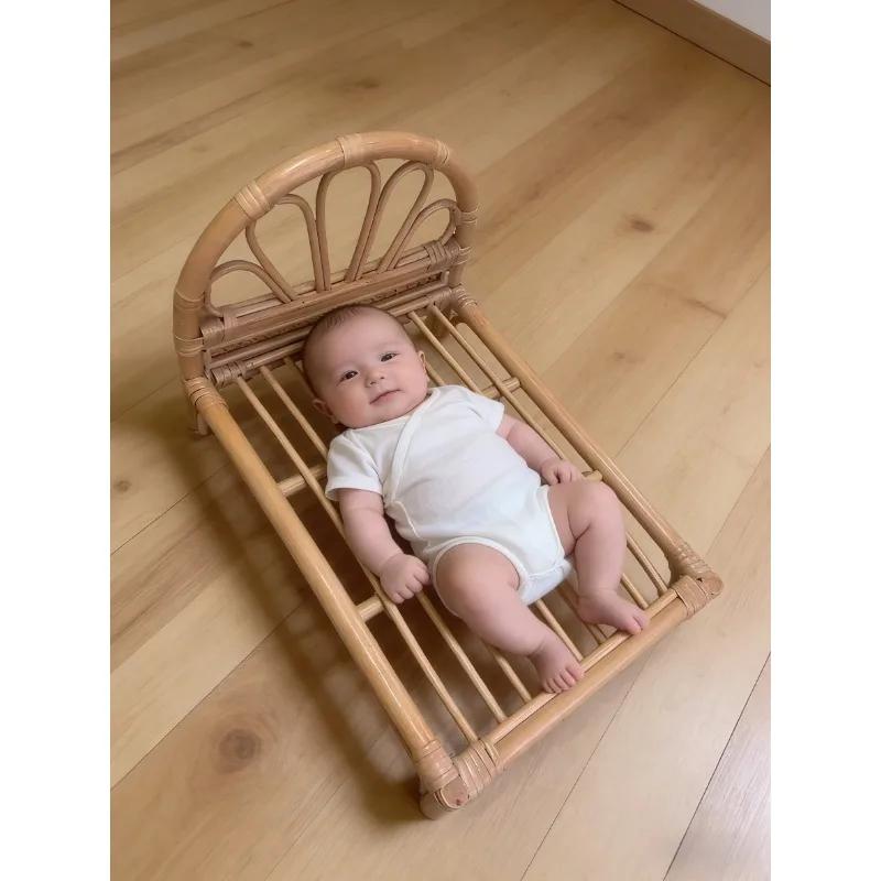 1pc Vintage Handmade Basket Newborn Doll Bed Prop Infant Studio Shoot Boys Girls Portrait Photography Basic Practical Gear