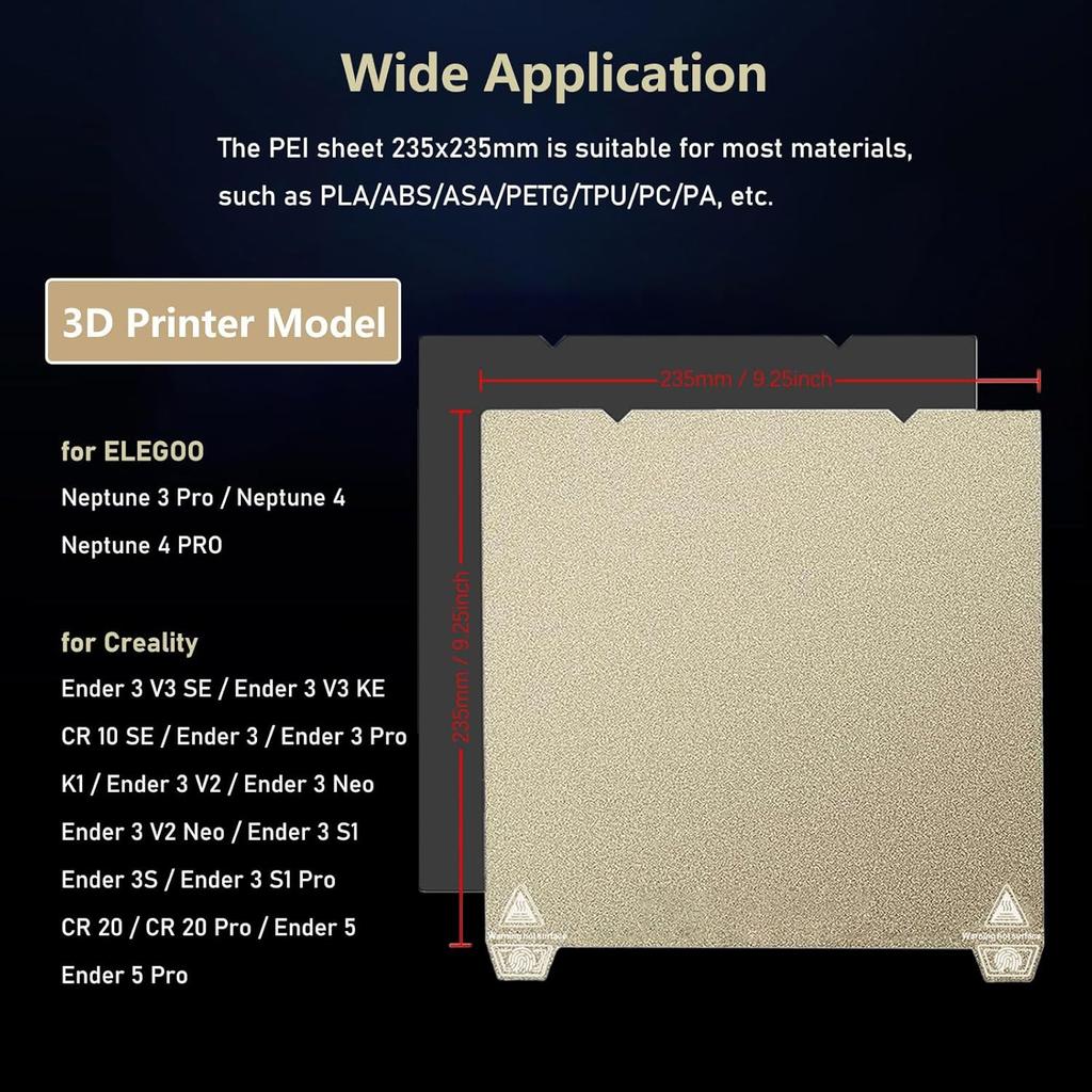 Für Creality Ender 3 V3 KE/SE PEI Federstahl 235x235mm, Strukturierte PEI-Platte Heizbett für K1C/K1/Ender 3/3 Pro/3 V2/V2 Neo/3 V3