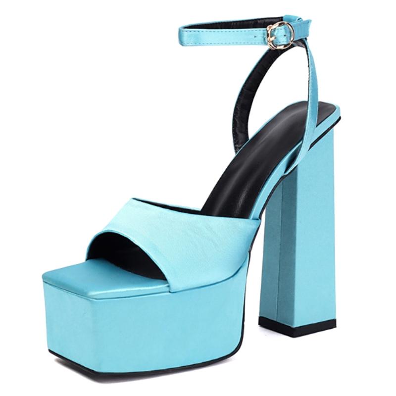 Women's Sandals Shoes Summer 2025 Platform Block High Heels Ankle Strap Blue White Pink Red Wedding Dance Fetish Shoes Ladies