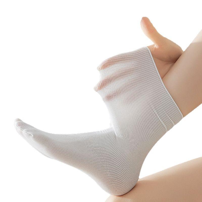 Mid-calf Pile Stockings for Women, Spring and Summer, Cool and Breathable, Cold Ice Stockings, Boneless, High-elasticity, White Ice Silk Stockings