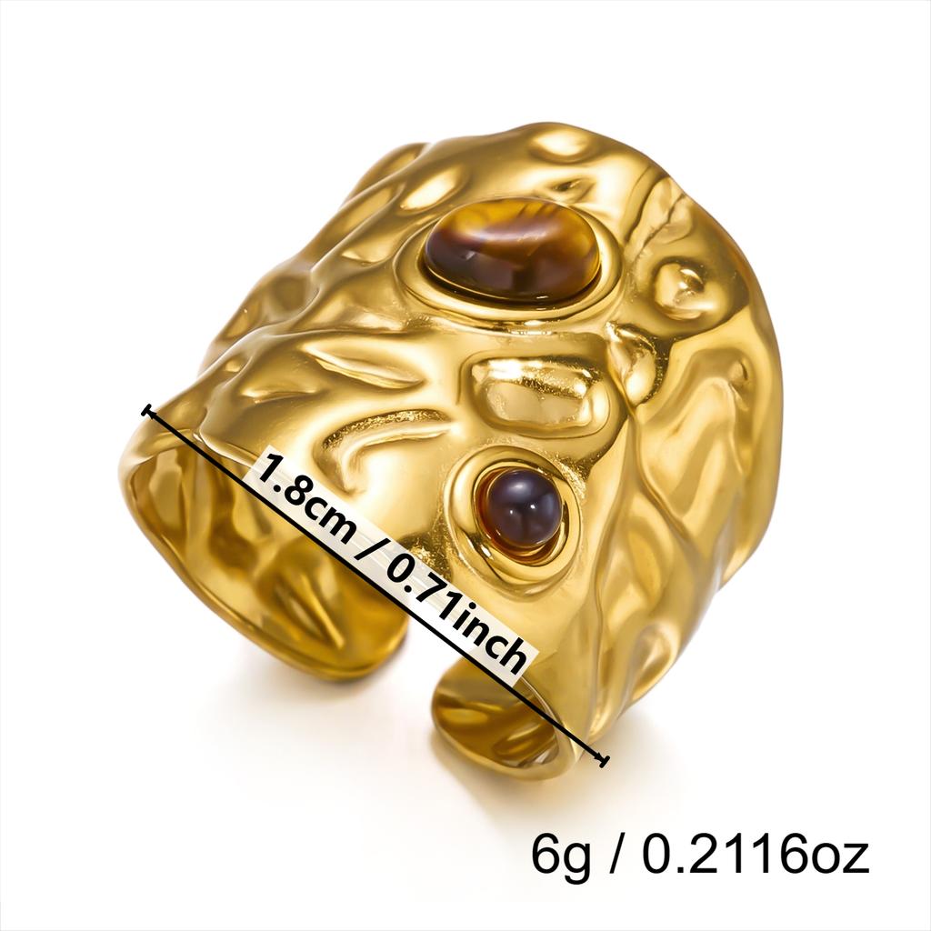 Irregular Lava Tiger's Eye Stone Stainless Steel Ring for Women Statement Gold Plated Rings Adjustable Party Jewelry Gift