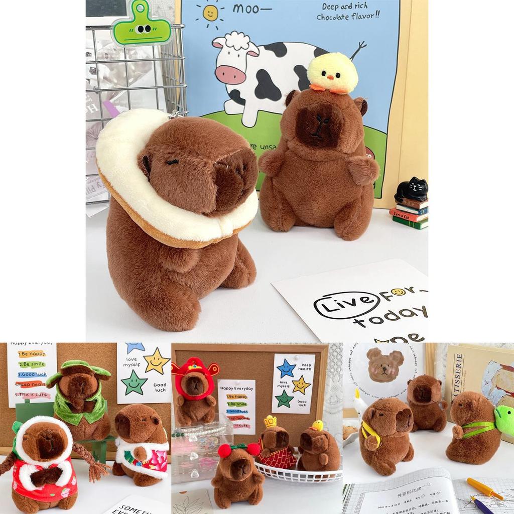 Green Guitar Capybara Plush Toy Short Fur Musical Student Backpack Keychain Cute Collectible Gift