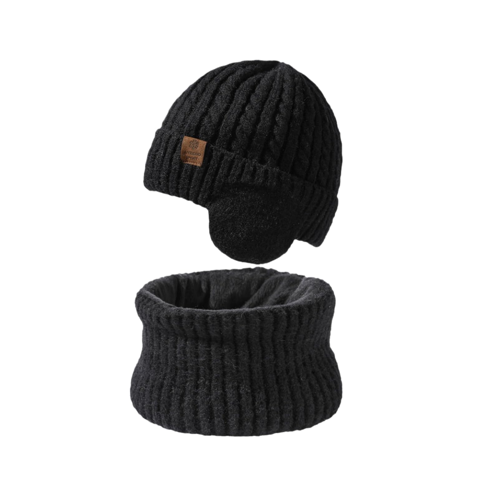

Knit Hat Neck Warmer Set Warm Knit Fleece Heat Cold Suitable for Head Circumference [Clair&Gina] & 2-Piece - Earmuffs, Cap, Lined, Soft, Stretchy,