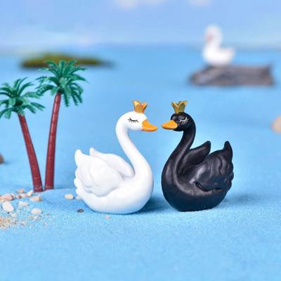 1 Piece Crown Black Swan Plastic Animal Small Statue Little Figurine Crafts Figure Ornament Miniatures