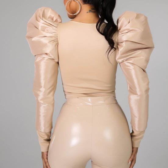 Camicetta da Donna Casual Patchwork Manica a Sbuffo Donna Primavera Estate Skinny Camicetta per Festa