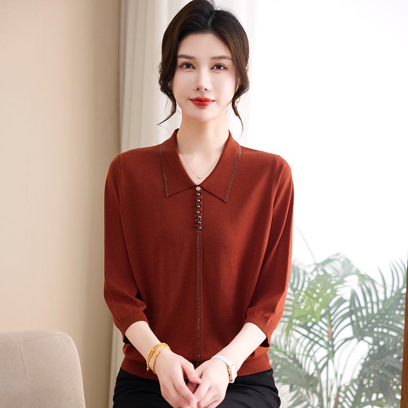 

Women s Rhinestone Button Knit Cardigan - Seven-Sleeve, Lightweight, Loose Fit, Mother s Day Spring/Autumn Top 2XL (115-130 Jin)