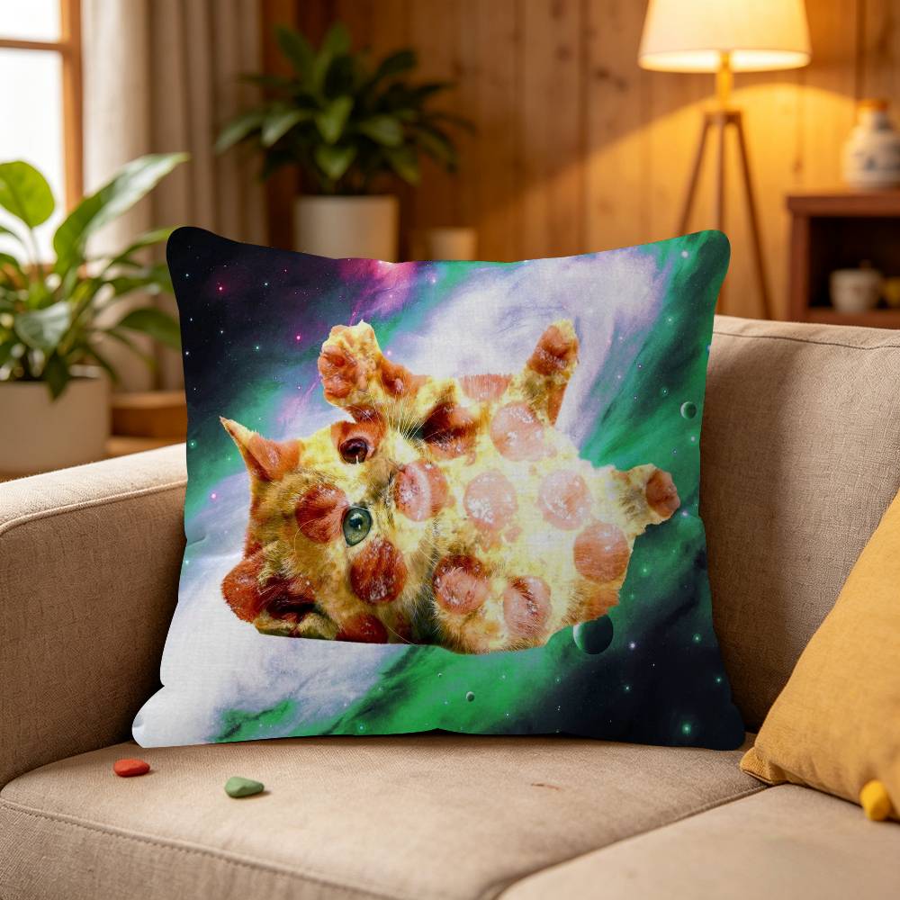 Funny Cat Eating Pizza pillow cover sofa cushion cover home room decoration children gift