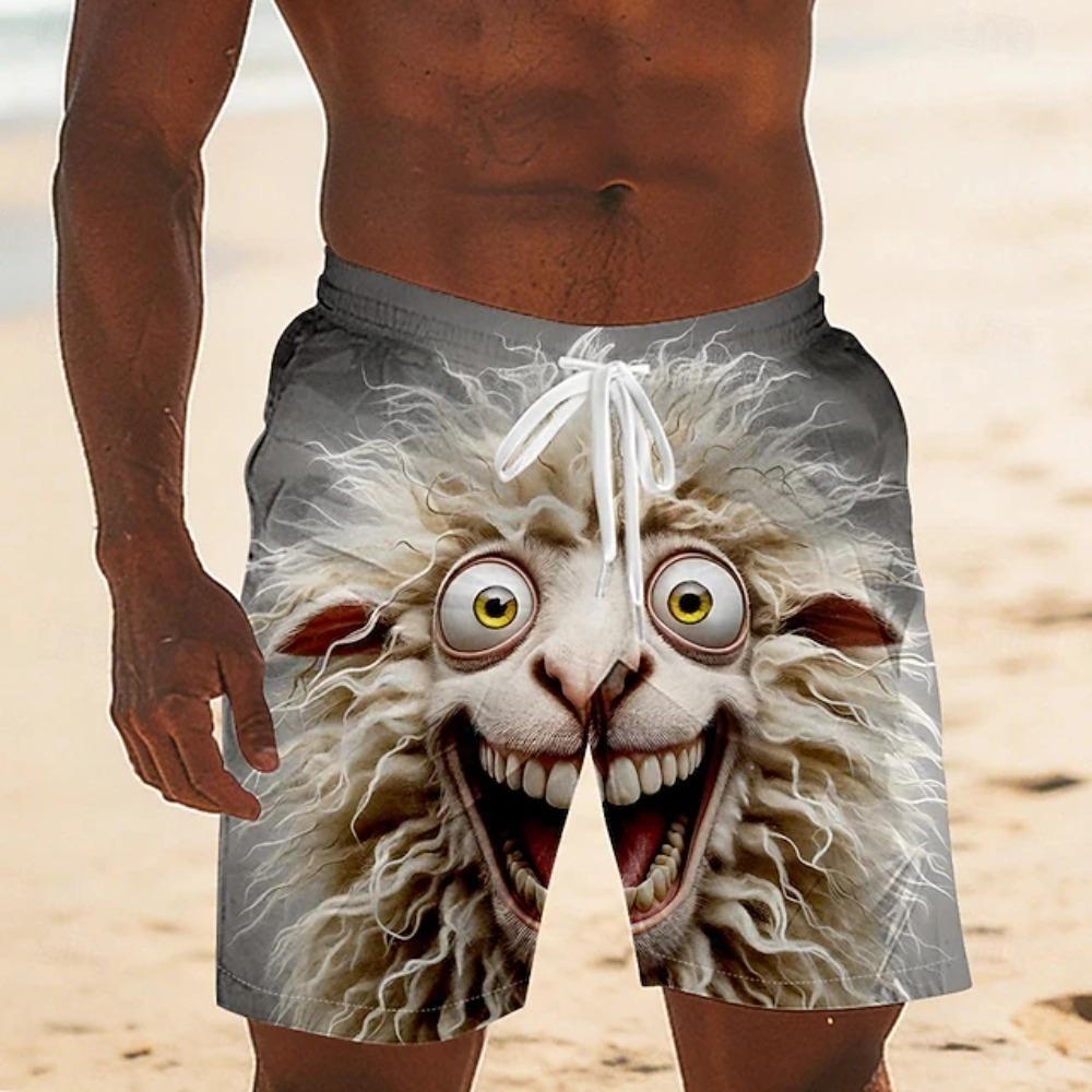Pantaloncini da Spiaggia Divertenti con Stampa Grafica Cartoon di Anatra e Gatto, Asciugatura Rapida, Coulisse, Vita Elastica, Pantaloncini Sportivi