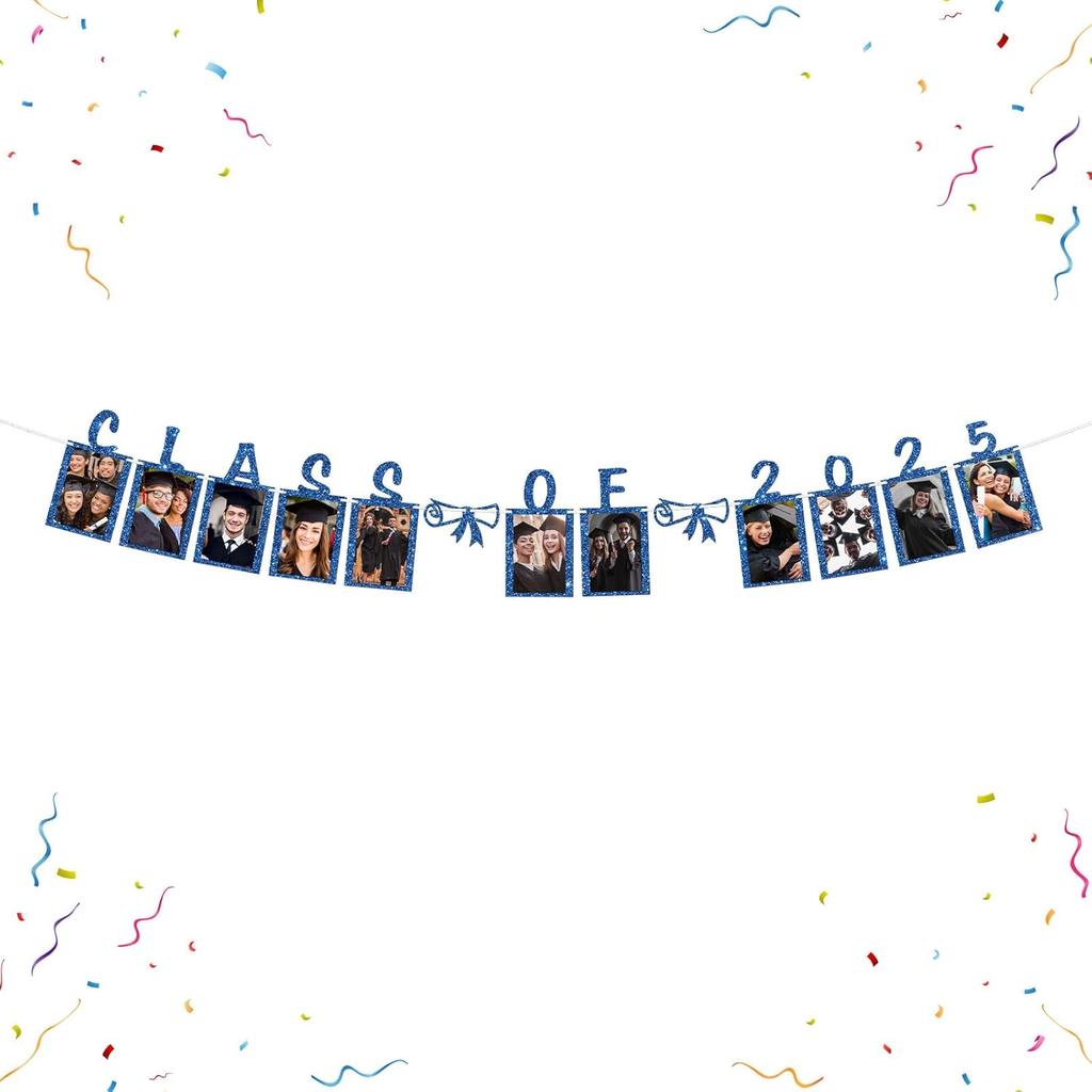 Senior Photo Banner Congrats Grad Paper Photo Frame High School College Graduation Bunting Decorations Congrats Senior Picture Banner Gold Glitter