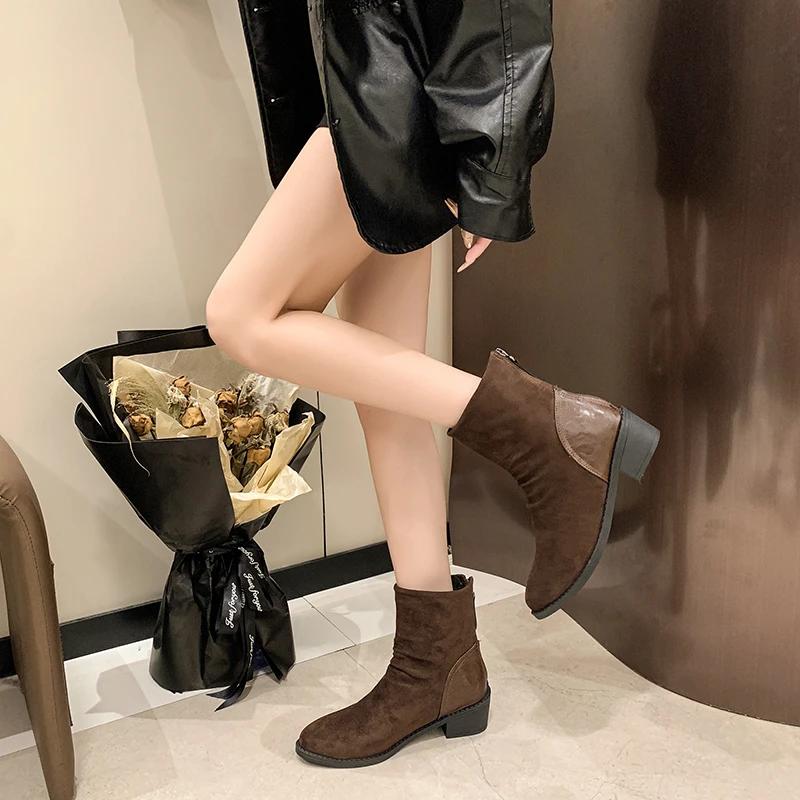 Leather Square Toe Elegant High Heels Winter Modern Boots Zipper Concise Luxury Runway Classics Ins Ankle Boots