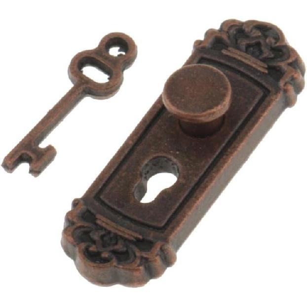 1/12 Scale Dolls House Miniature Handle Key Set Door Knob Fittings 2 Pieces