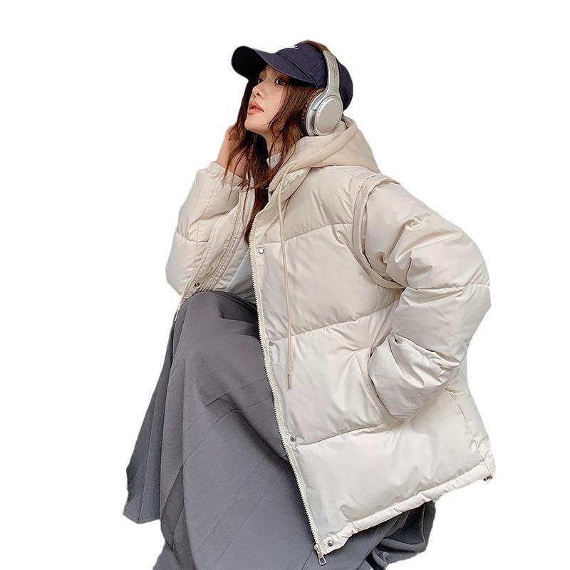 2025 Korean version of detachable sleeves fake two pieces of down cotton jacket women's winter new loose and versatile horse clip two jackets