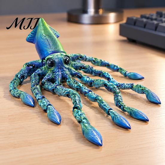 Articulated Ocean Creature Decor 3D Printed Squid Fidget Toy, Flexible Marine Animal Figure, Decompression Educational Cognitive Teaching Aid Sensory