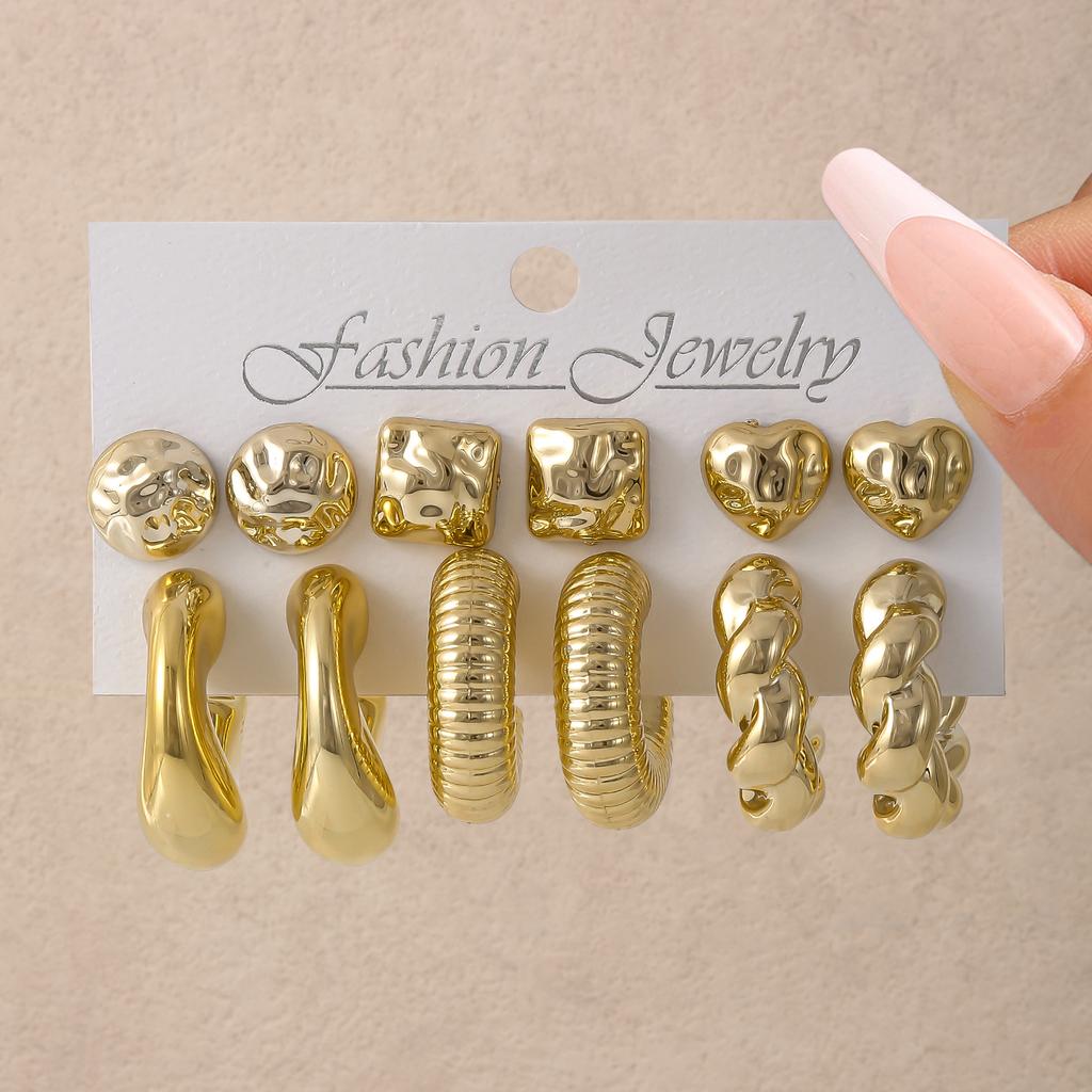 Punk CCB Heart-shaped Square Stud Earring Fashion Women's Irregular C-shaped Earrings Elegant Women's Daily Commuting Zircon