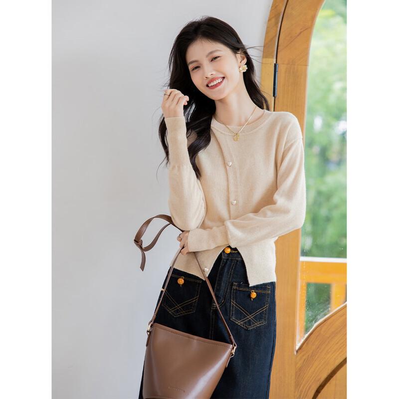 ITISF4 100% Cashmere Heart Button Cardigan Sweater