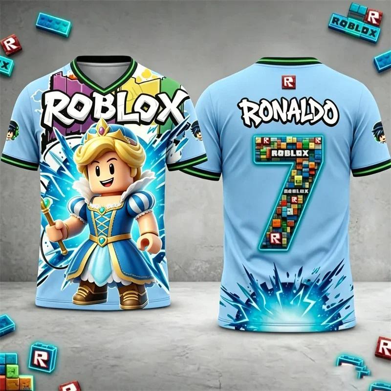Roblox Children T-Shirt Custom Ronaldo Name Number 3D Print Jersey Style Short Sleeve Casual Kids Summer Sportswear for Fans