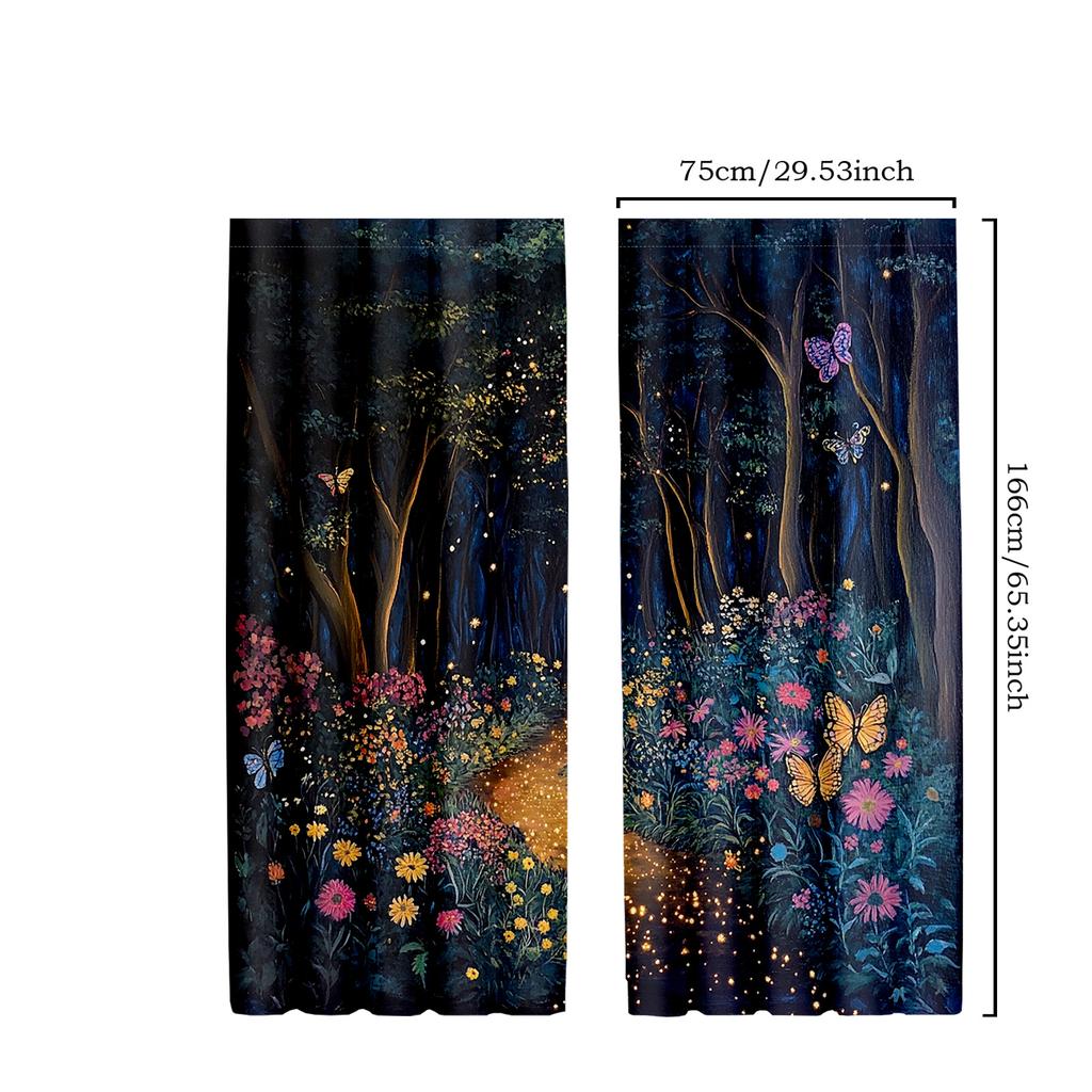 Classic Style Polyester Enchanted Forest Curtains Fantasy Flower Butterfly Motifs Magic Themed Bedroom Decor Blackout Set Of 2 Made