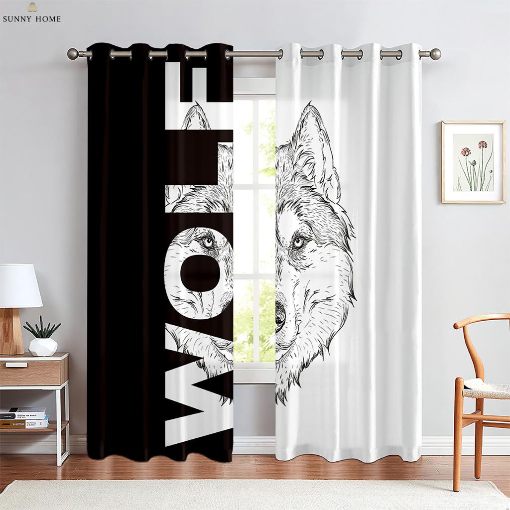 Fenstervorhänge Tiermuster Wolf Maßgefertigte Vorhänge Wohnzimmer Balkon Küche Schlafzimmer Arbeitszimmer Dekorative Vorhänge 2 Stück