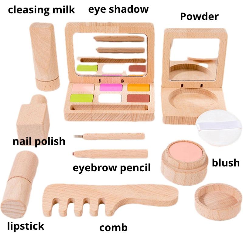 

Makeup Kids Wooden Toy Lipstick Eyeshadow Pretend Dress Up Playset Girls Gift