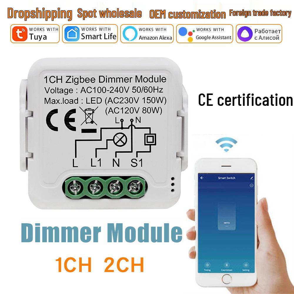 

Graffiti Zigbee WiFi Dimmer Switch with Alexa Voice & App Control WiFi Mini Dimming Switch 1-Way