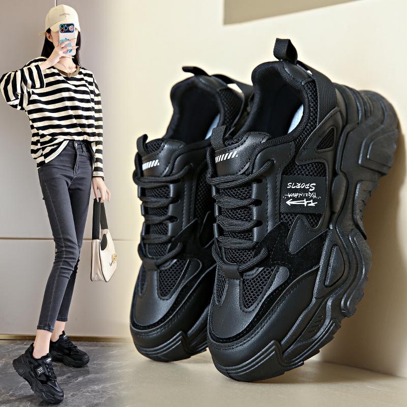 Women's shoes 2025 autumn new dad shoes versatile non-slip wear-resistant versatile sports shoes lace-up solid color casual women's shoes