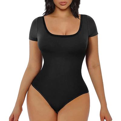 Nahtloser Kurzarm-Body für Damen, Bauchkontrolle, Shapewear, Tanga, formender Body Shaper, Yoga-Body, Activewear