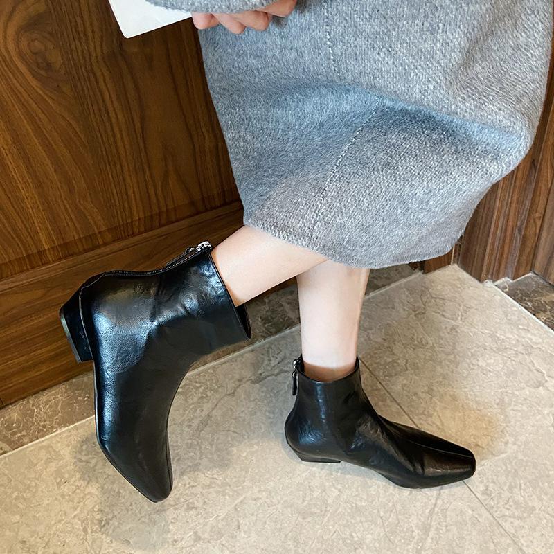 888-8 French 2025 new autumn and winter retro fashion boots rear zipper fleece thin thick heel short boots women