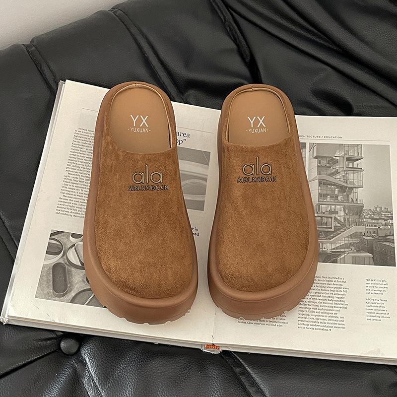 Retro lazy thick-bottomed bag head half slippers women's 2025 new autumn and winter versatile home fashion casual height-increasing slippers