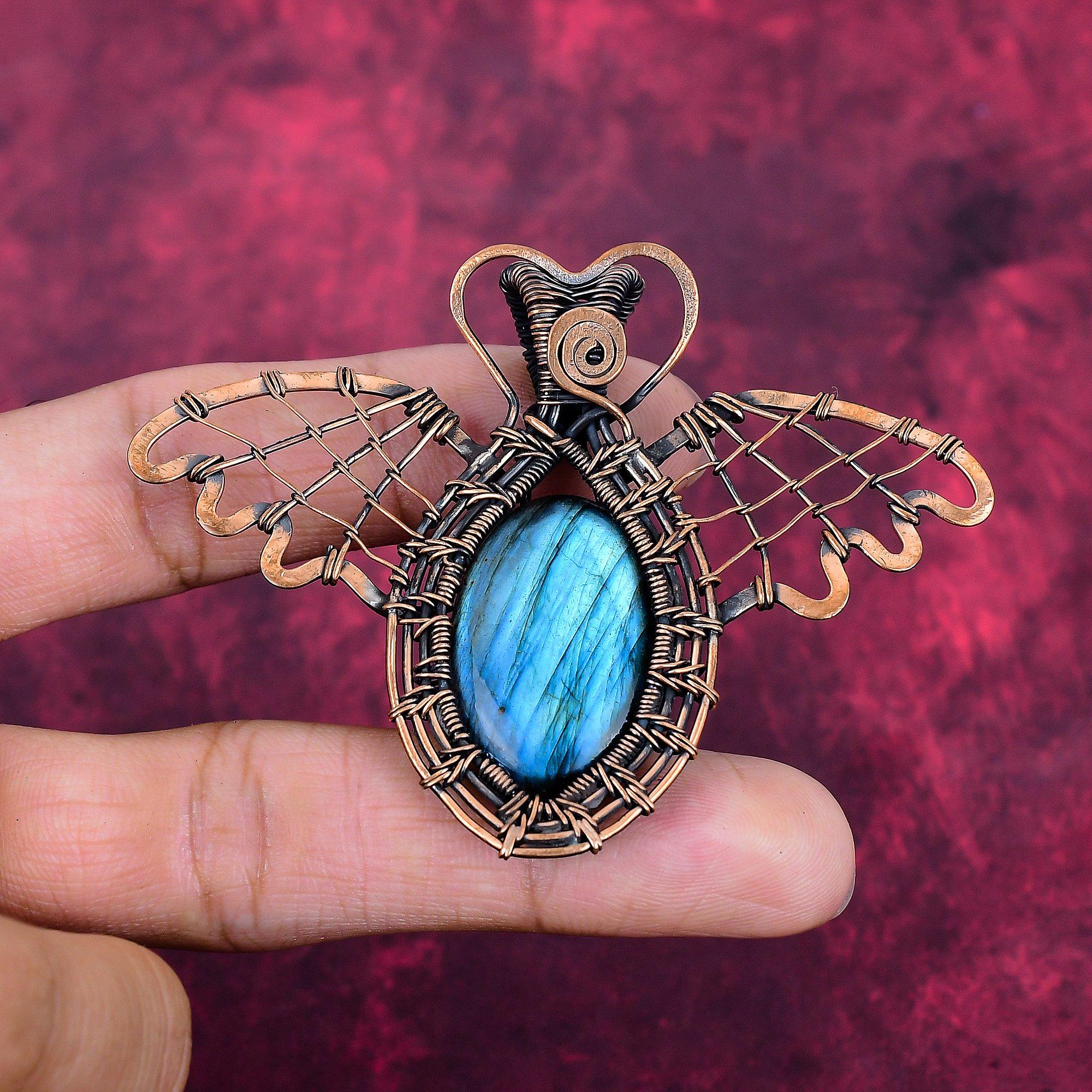 Labradorite Pendant Copper Wire Wrapped Butterfly Pendant Real Gemstone Pendant