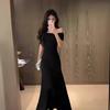 Royal Sister Style Sexy Off-the-shoulder Short-sleeved Dress Women's 2026 Summer New Slim-fitting and Thin One-word Collar Long Skirt