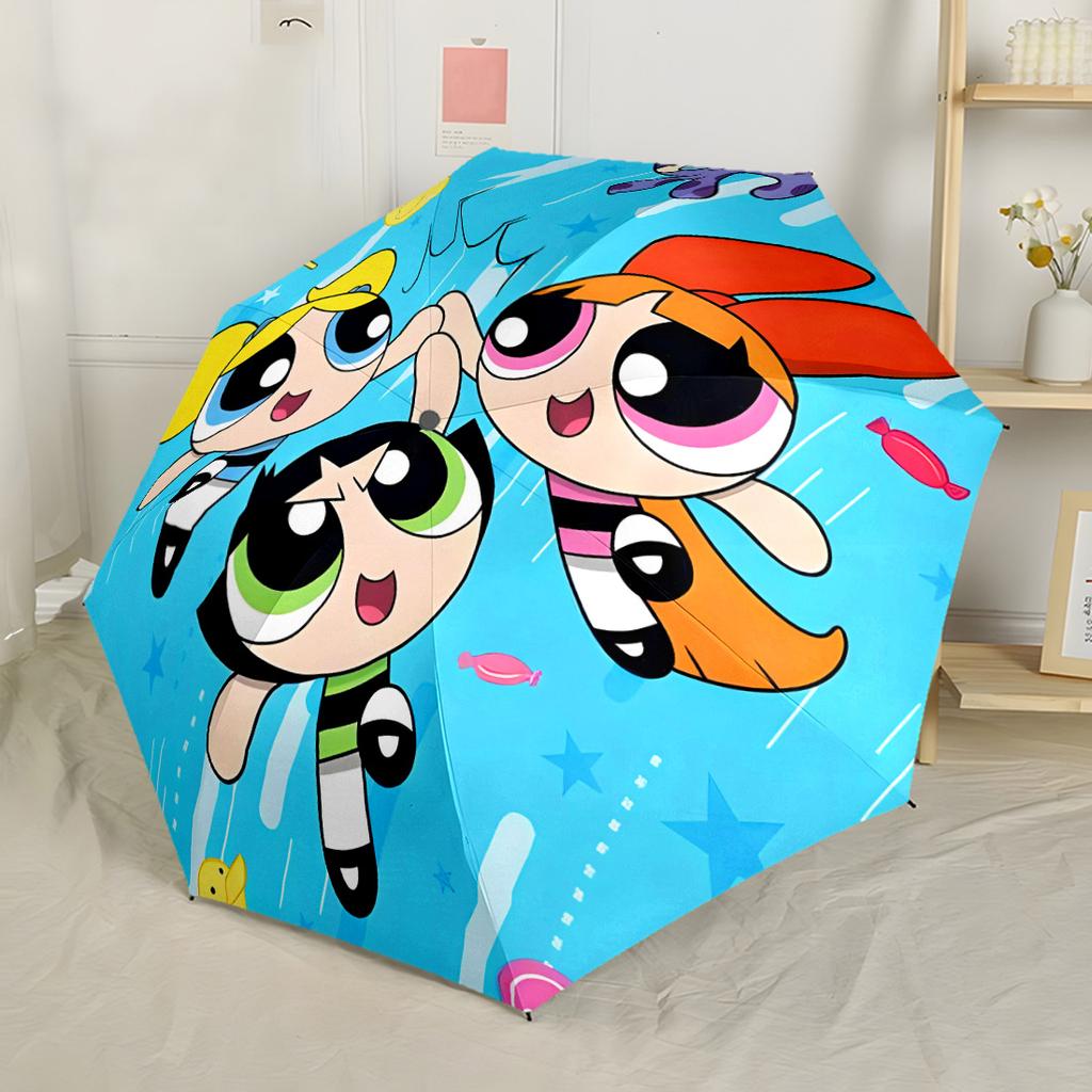 Powerpuff Girls Adventure Compact Travel Automatic Umbrella Compact 8-Rib Design Sturdy Construction All-Season Travel Vibrant Pattern Umbrella