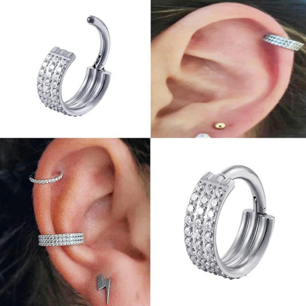 Stainless Stee Piercing Hinged Segment Hoops CZ Stone Nose Rings Ear Cartilage Tragus Helix Earrings Piercing Body Jewelry